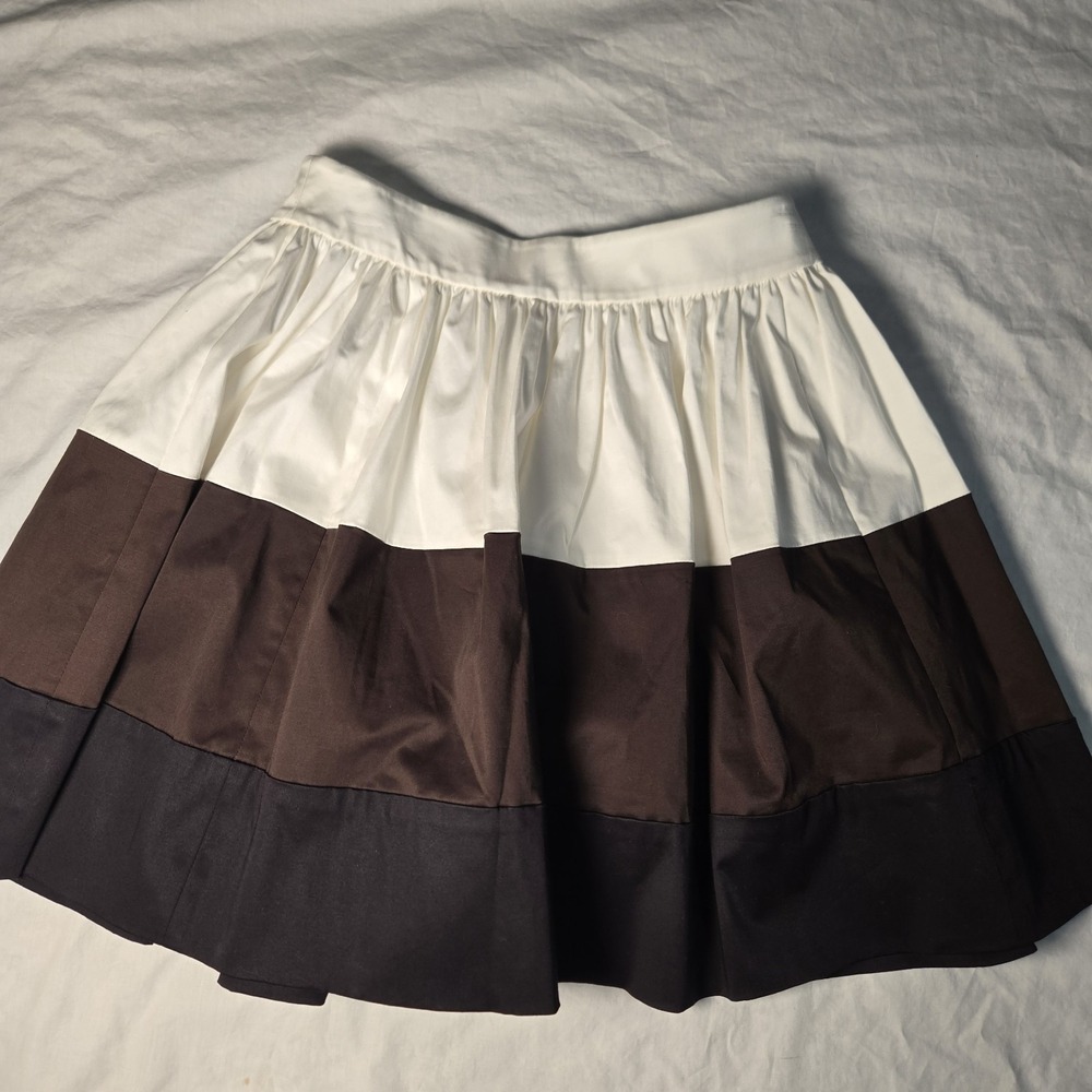 Kate Spade Skirt Colorblock‎ A-Line Cotton Blend Black Brown Coreen Full  Sz 4